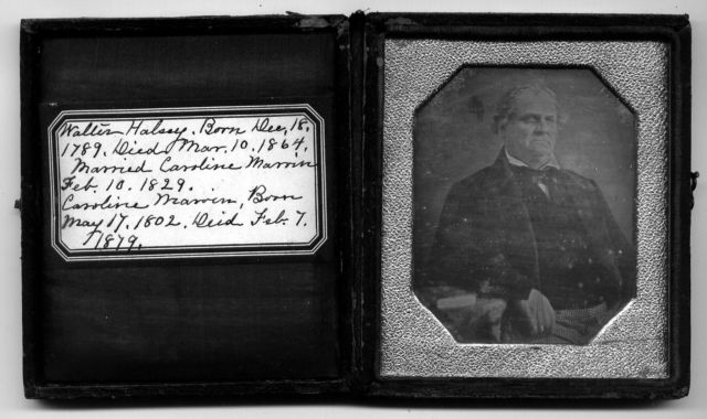 Old tin type photo of Walter Halsey in a black case.